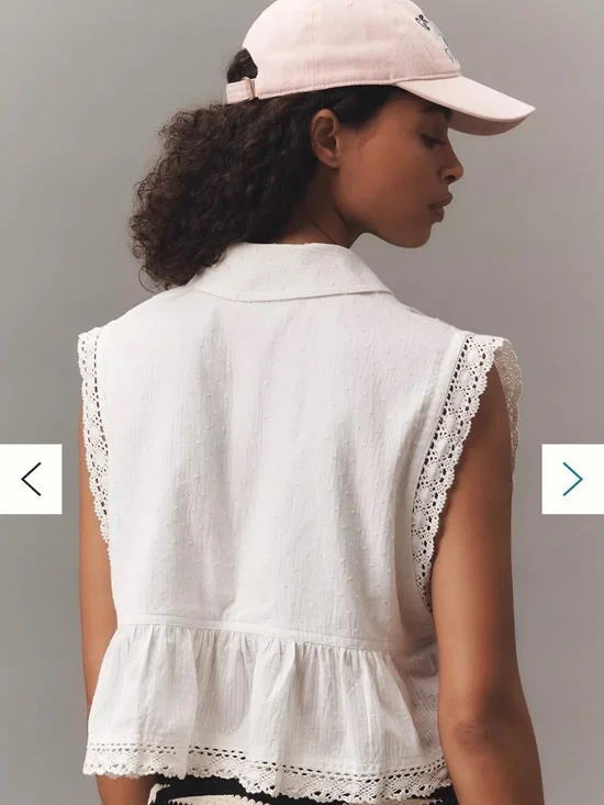 Anthropologie Pilcro Crop Swing Blouse Eyelet Lace NWT XL Boho Cottagecore Top - Picture 3 of 8